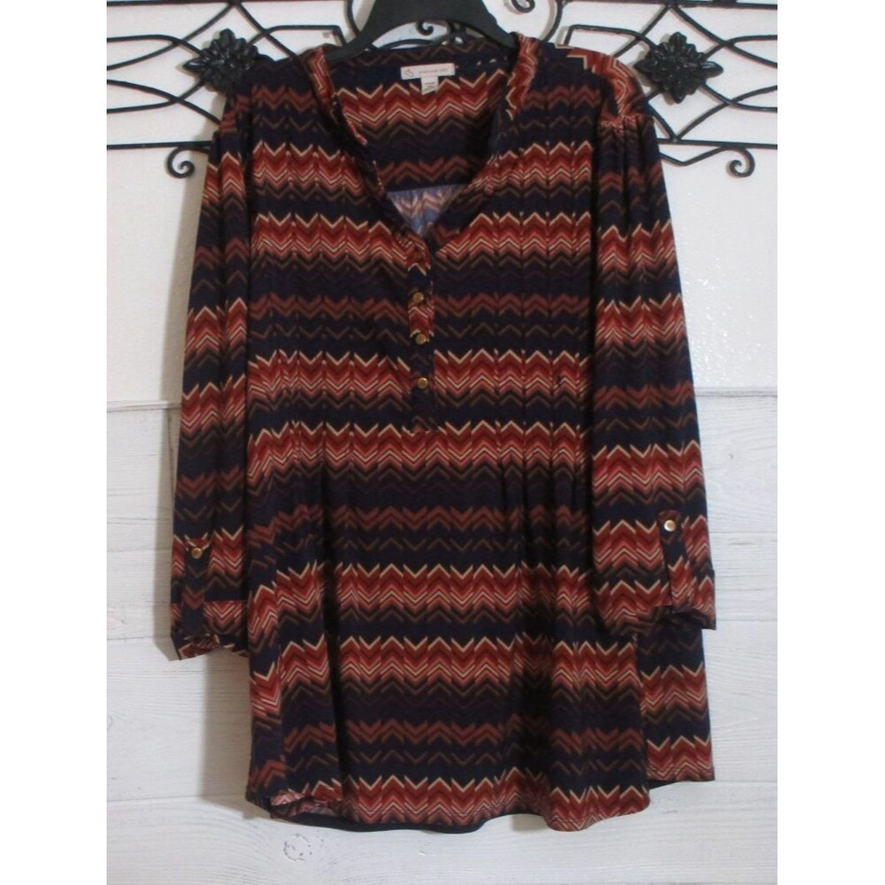 Cato Women's Knit Top Size 3X 3/4 Sleeve Multicolored V Neck